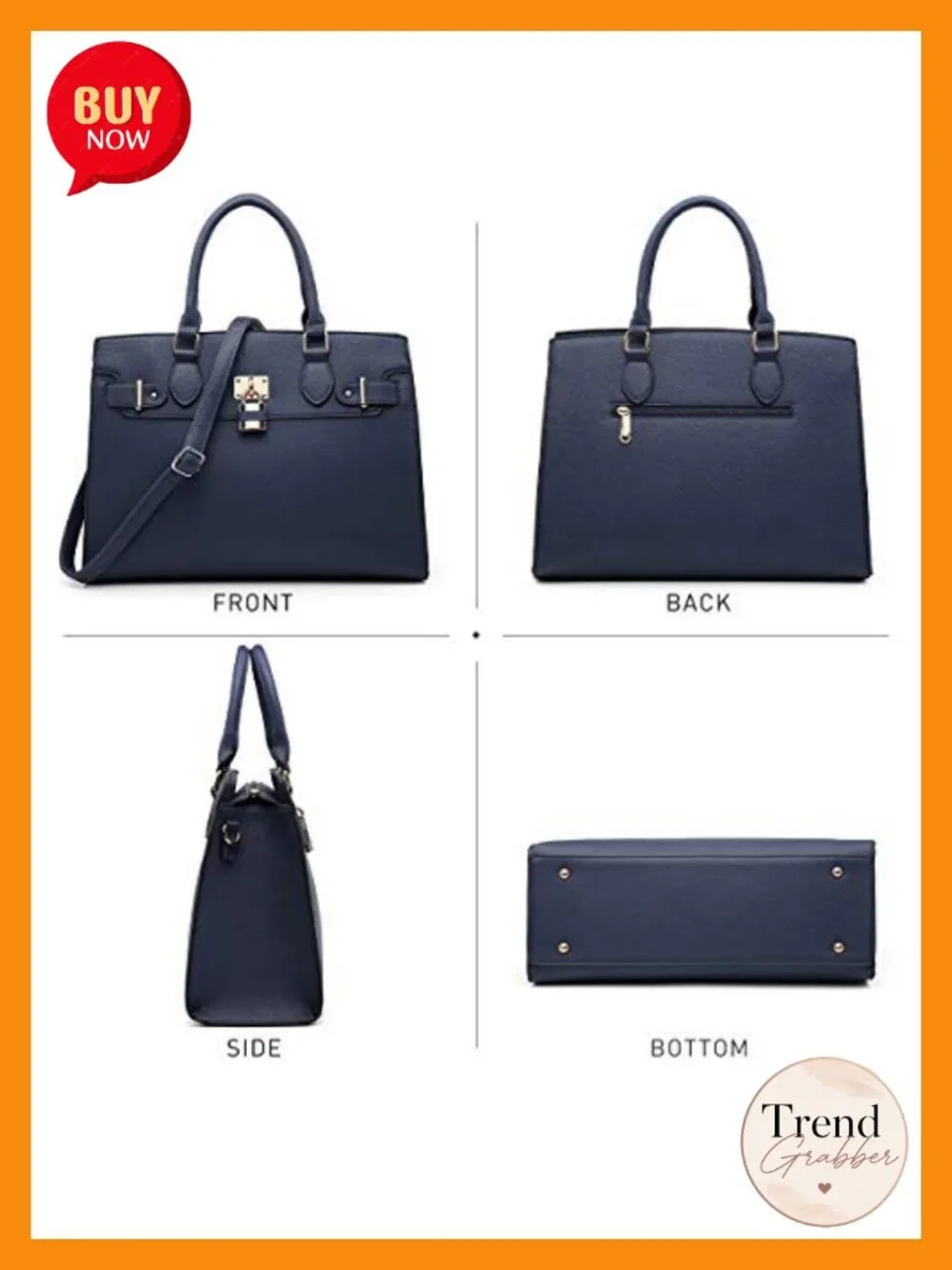 Vegan Leather Top Handle Satchel Tote Work Bag with Matching Clutch